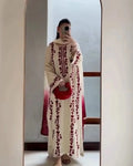 Unstitched Dhanak Suit - Ivory, 3 Piece with Wool Shawl