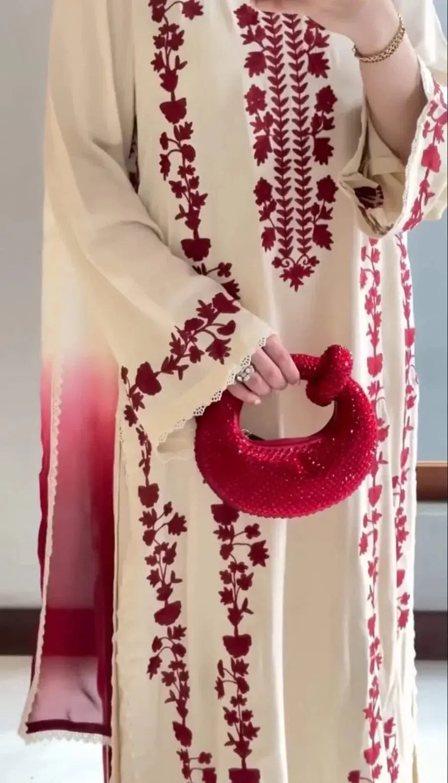 Unstitched Dhanak Suit - Ivory, 3 Piece with Wool Shawl