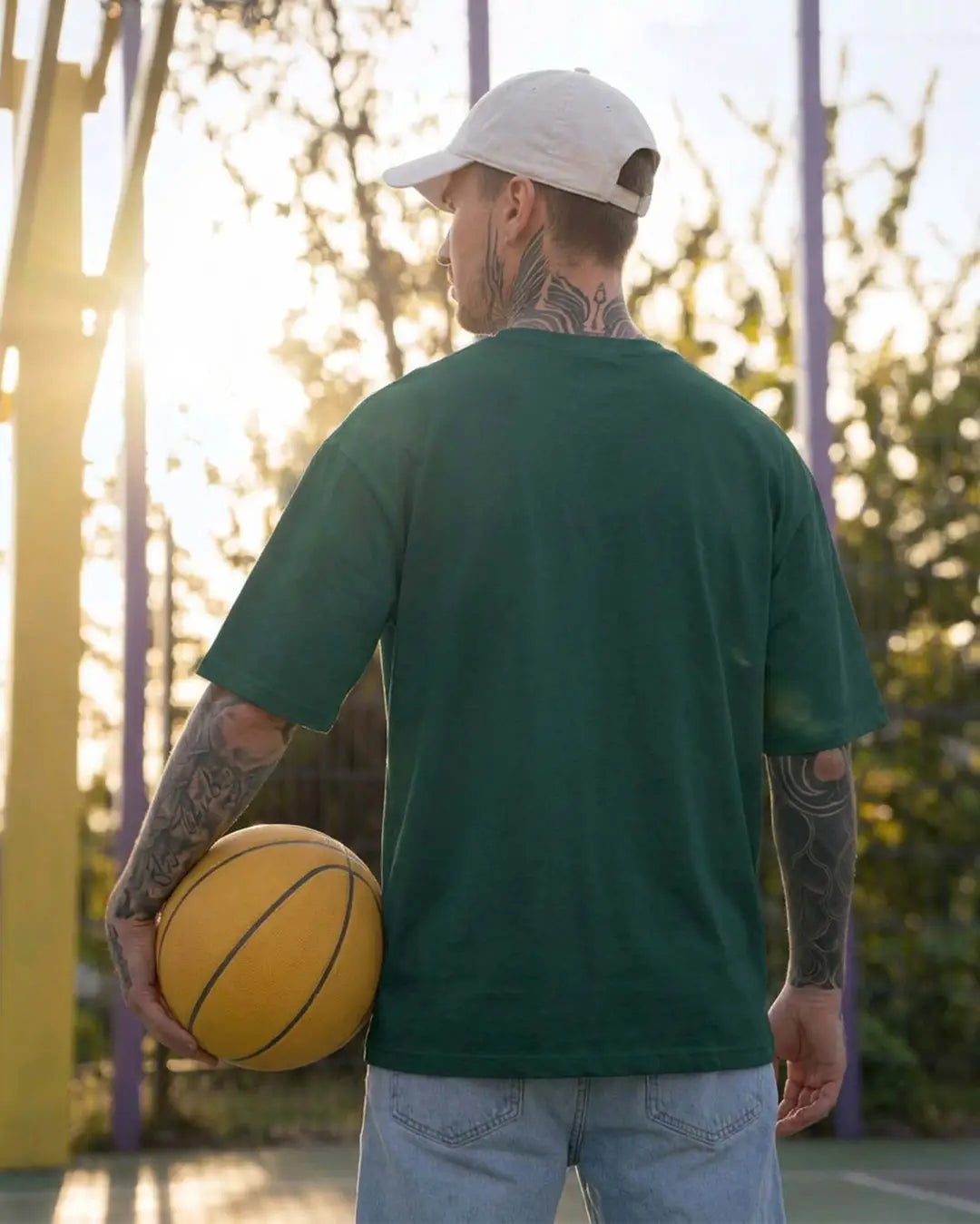 Men's Printed Cotton T-Shirt - Basketball Graphic, Round Neck - view 4