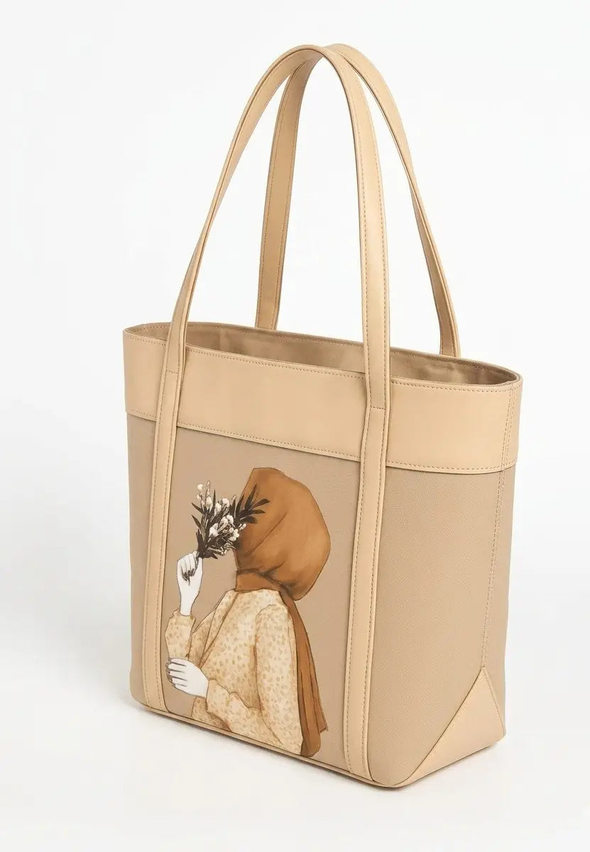 Printed Faux Leather Tote Bag - Black or Beige - view 3