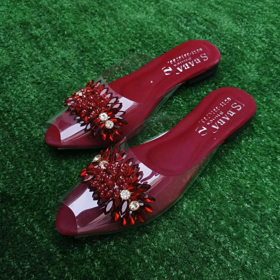 Maroon Gemstone Transparent Slippers for Women