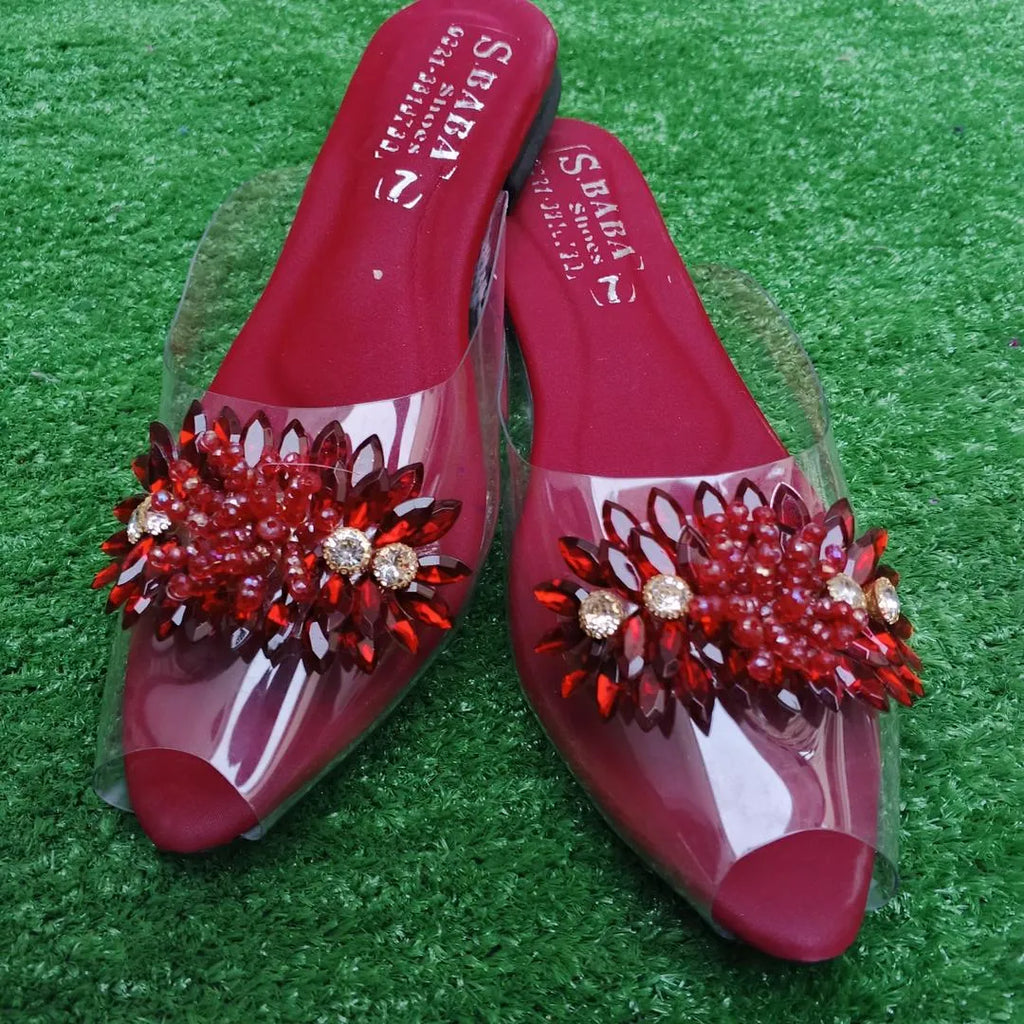 Maroon Gemstone Transparent Slippers for Women