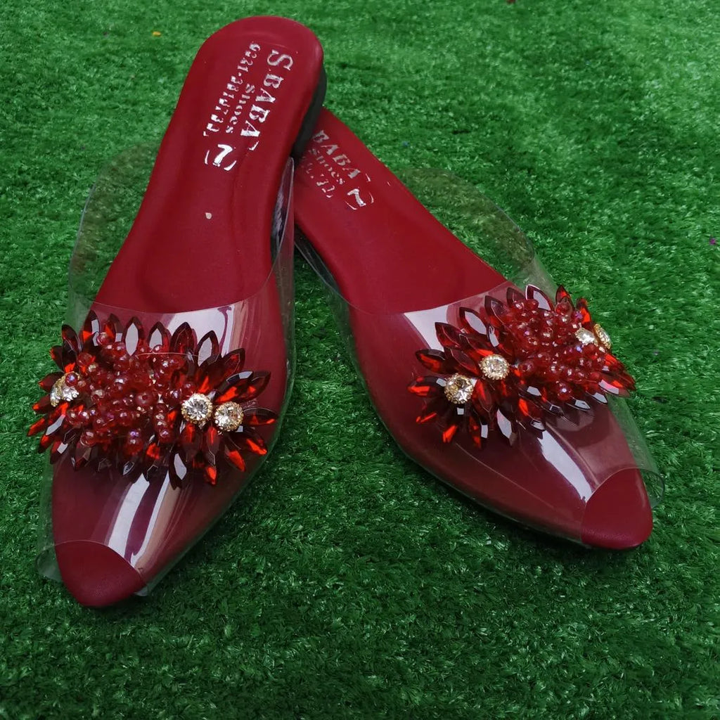 Maroon Gemstone Transparent Slippers for Women