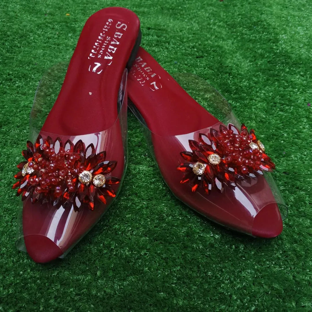 Maroon Gemstone Transparent Slippers for Women