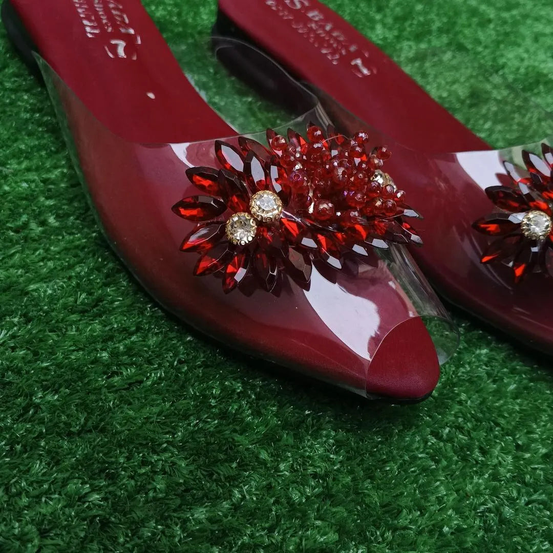 Maroon Gemstone Transparent Slippers for Women