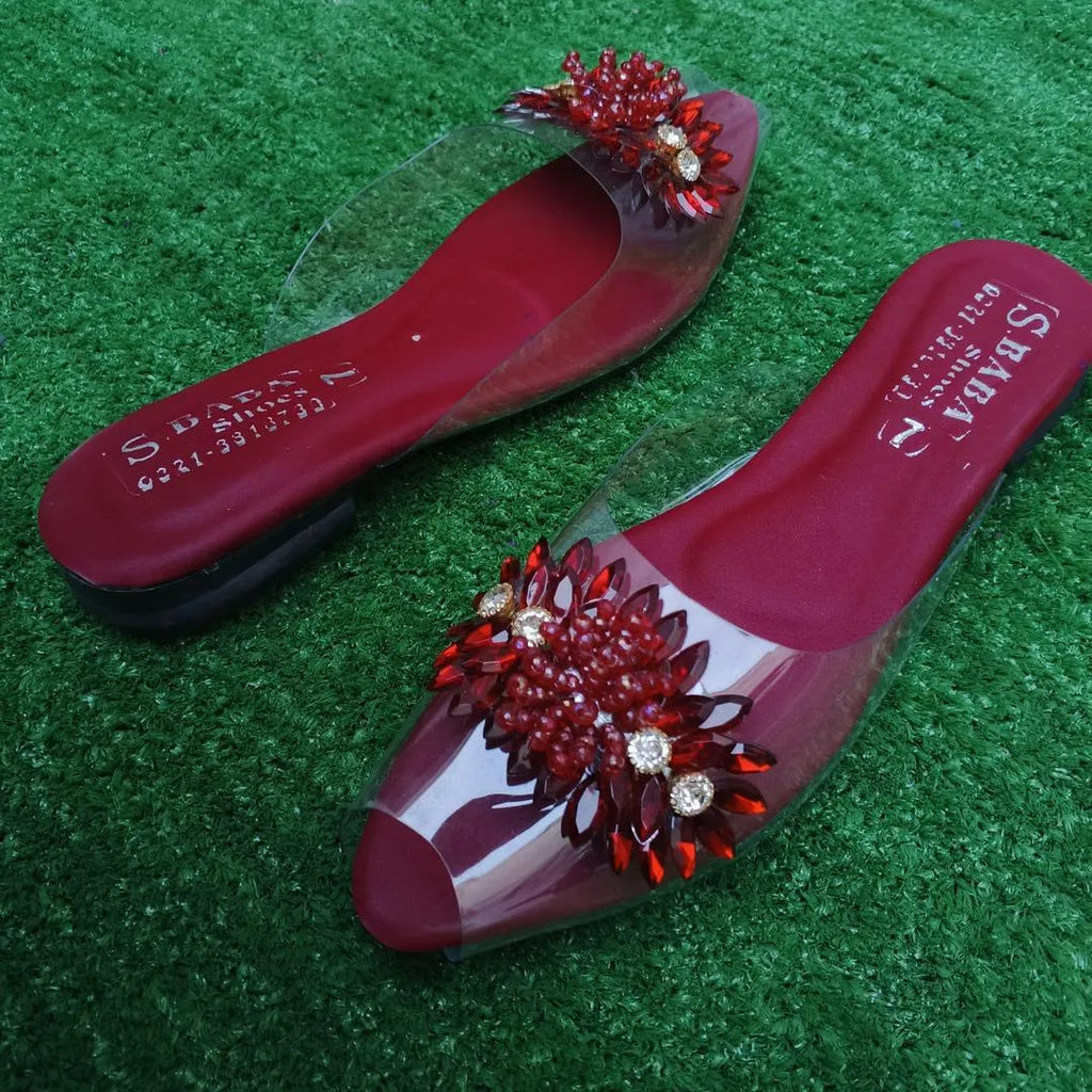 Maroon Gemstone Transparent Slippers for Women