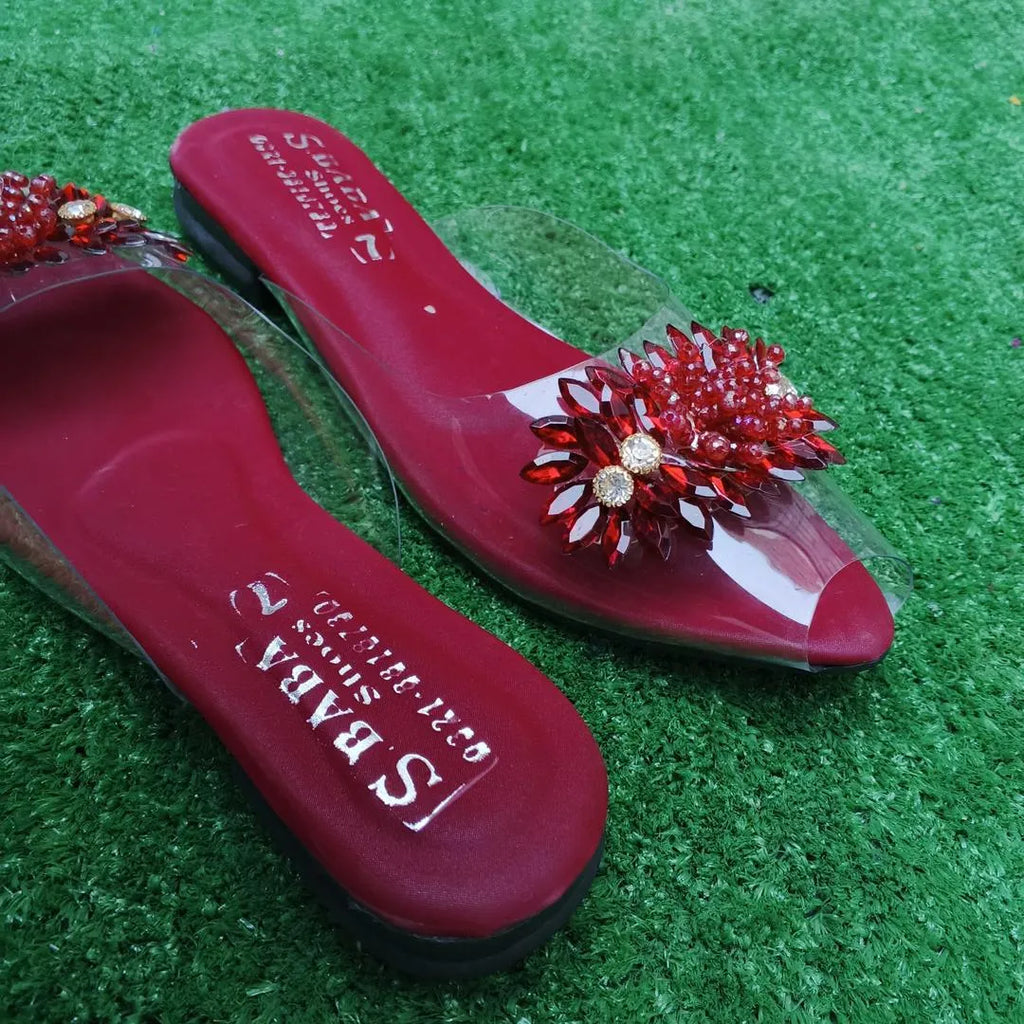Maroon Gemstone Transparent Slippers for Women