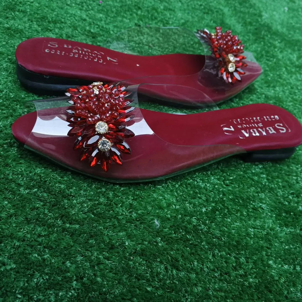 Maroon Gemstone Transparent Slippers for Women