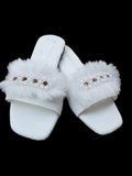 Women Synthetic Leather Rhinestone Slides White Size 6-10