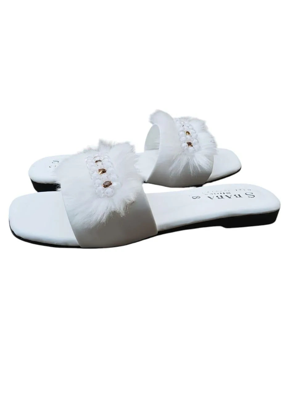 Women Synthetic Leather Rhinestone Slides White Size 6-10