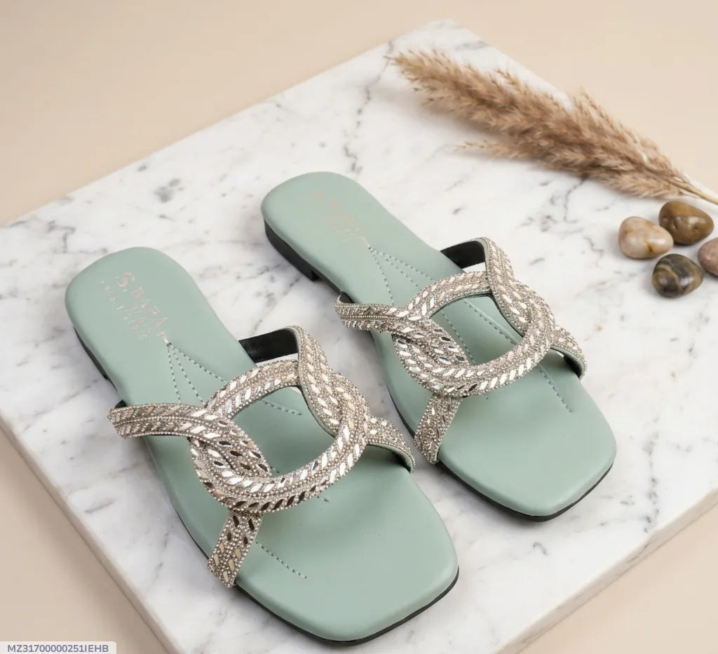 Mint Green Rhinestone Women's Flats