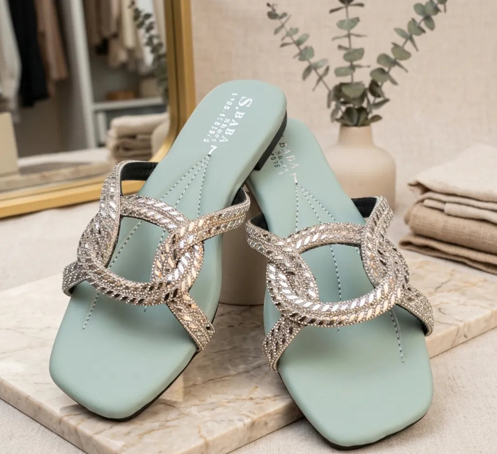 Mint Green Rhinestone Women's Flats