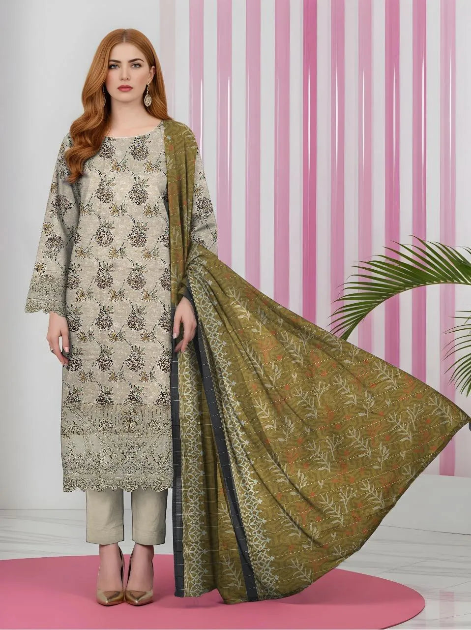 Off-White Printed Khaddar Suit - 3-Piece Unstitched - view 2