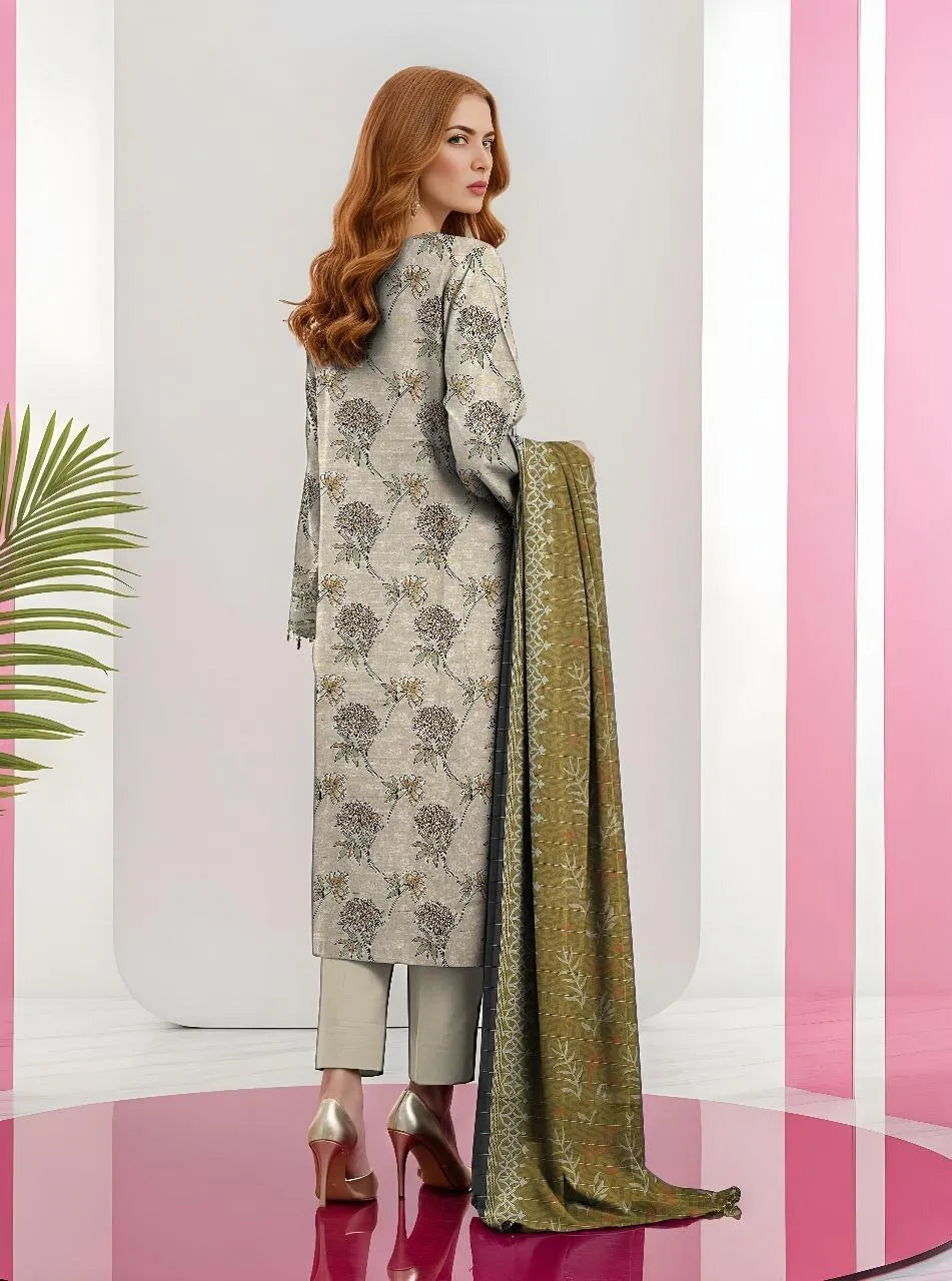 Off-White Printed Khaddar Suit - 3-Piece Unstitched - view 3