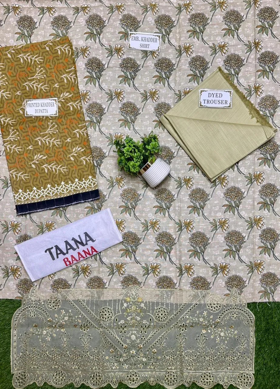 Off-White Printed Khaddar Suit - 3-Piece Unstitched - view 5