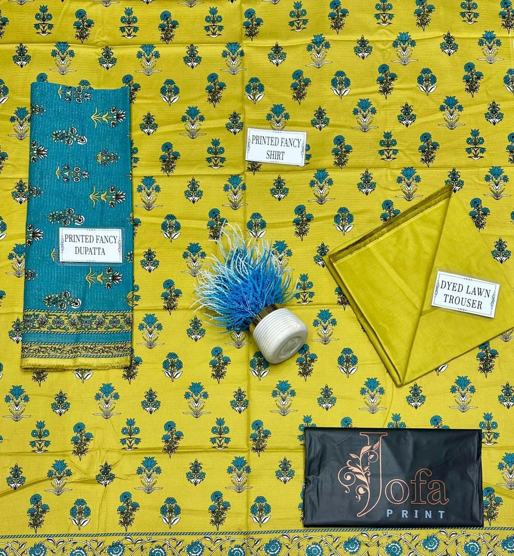 Golden Printed Dobby Lawn Suit - 3-Piece Unstitched - view 4