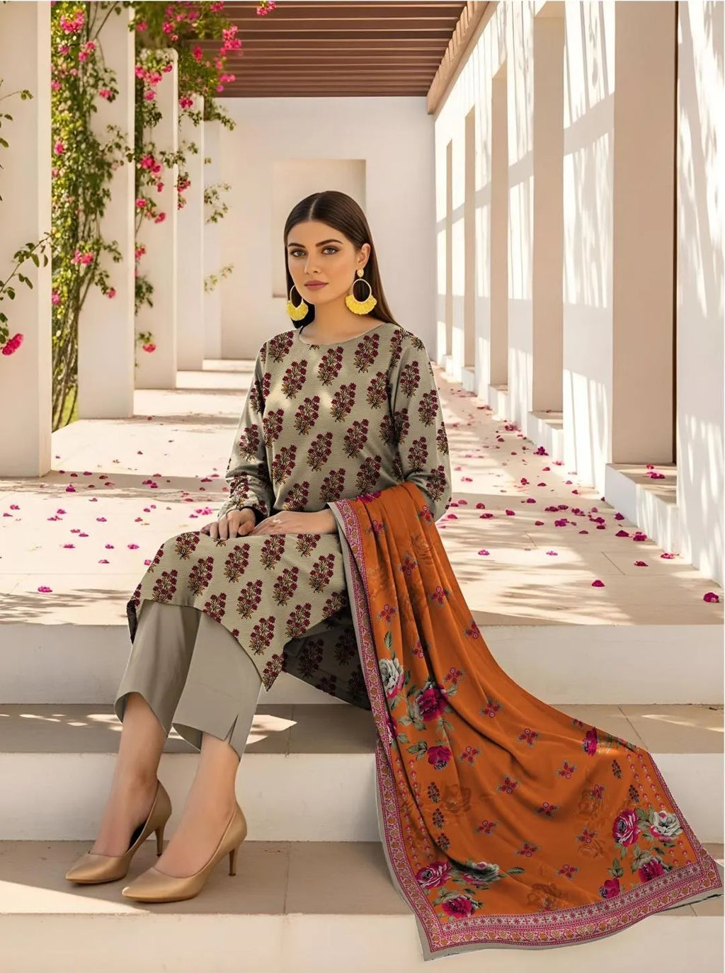 White Printed Lawn Suit - 3-Piece Unstitched