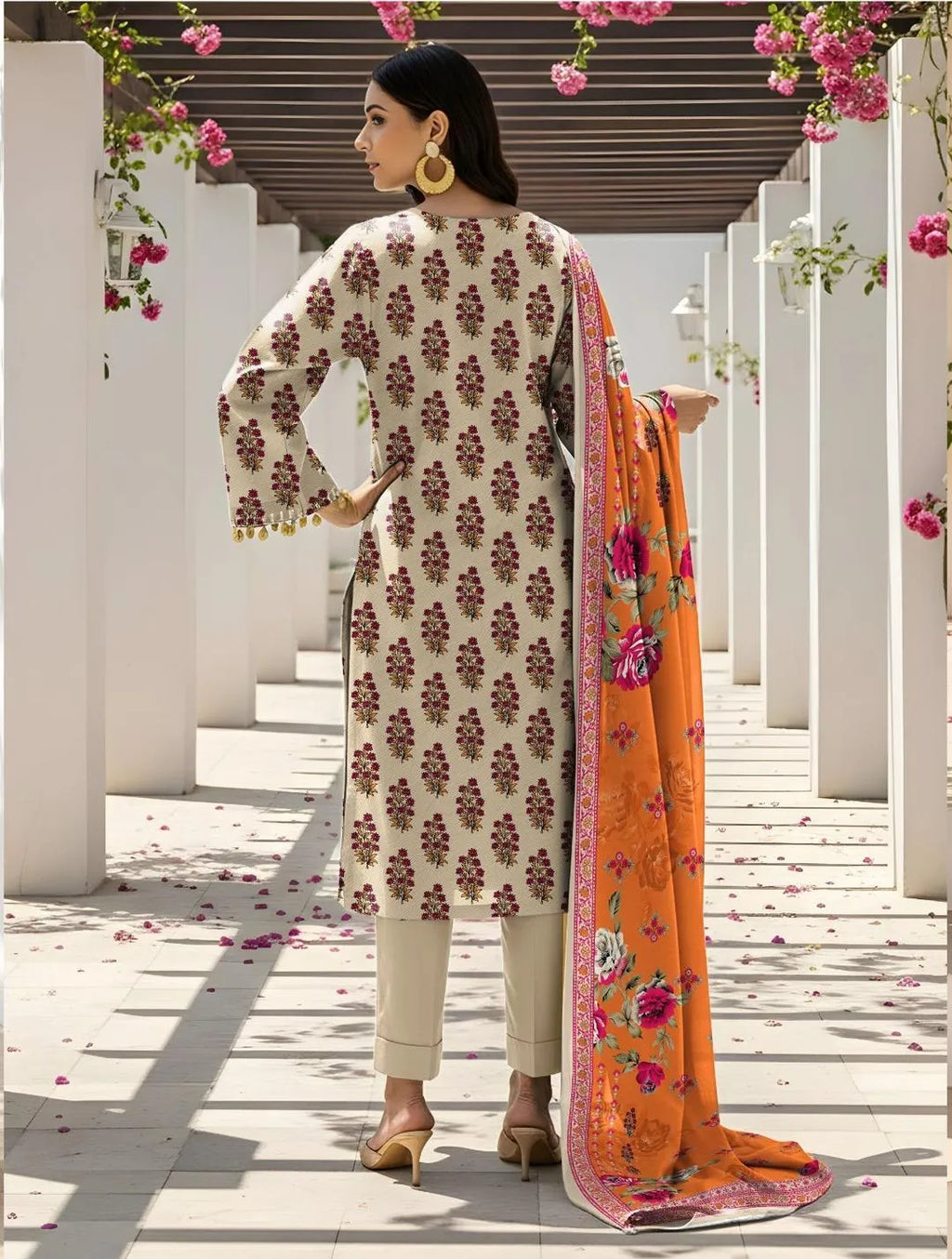 White Printed Lawn Suit - 3-Piece Unstitched - view 3