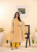 Yellow Printed Dobby Lawn Suit - 3-Piece Unstitched with Lawn Dupatta