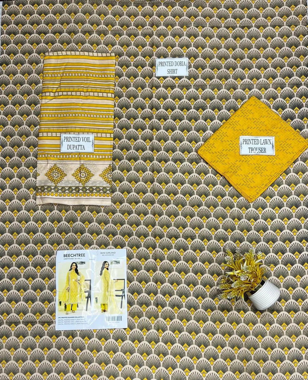 Yellow Printed Dobby Lawn Suit - 3-Piece Unstitched with Lawn Dupatta - view 3