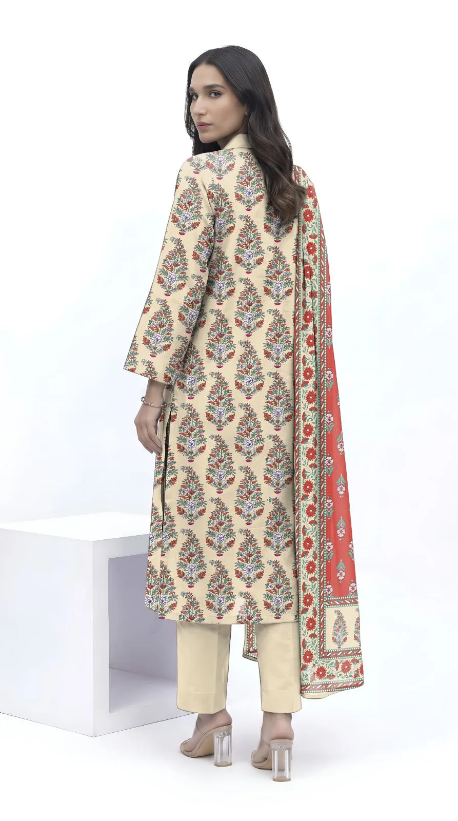 Off-White Printed Dobby Lawn Suit - 3-Piece Unstitched - view 2