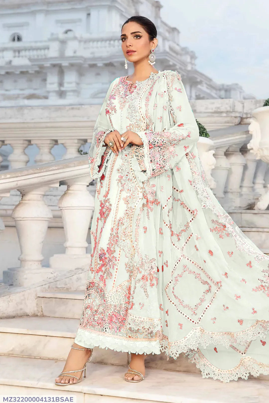 White Embroidered Lawn Suit - 3-Piece Unstitched