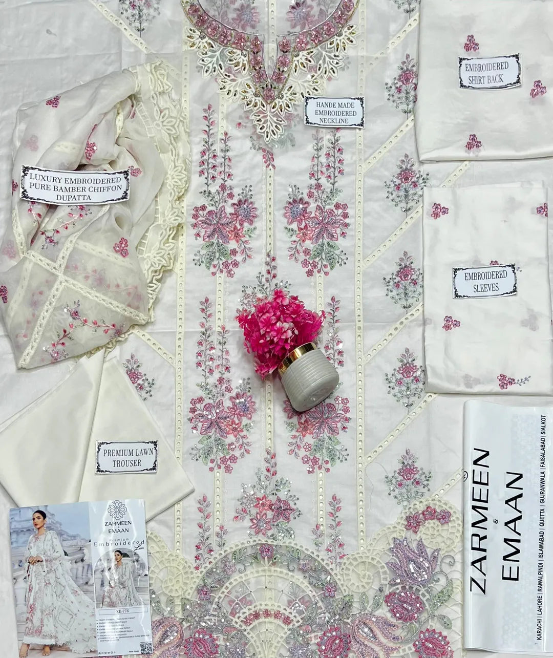 White Embroidered Lawn Suit - 3-Piece Unstitched - view 2