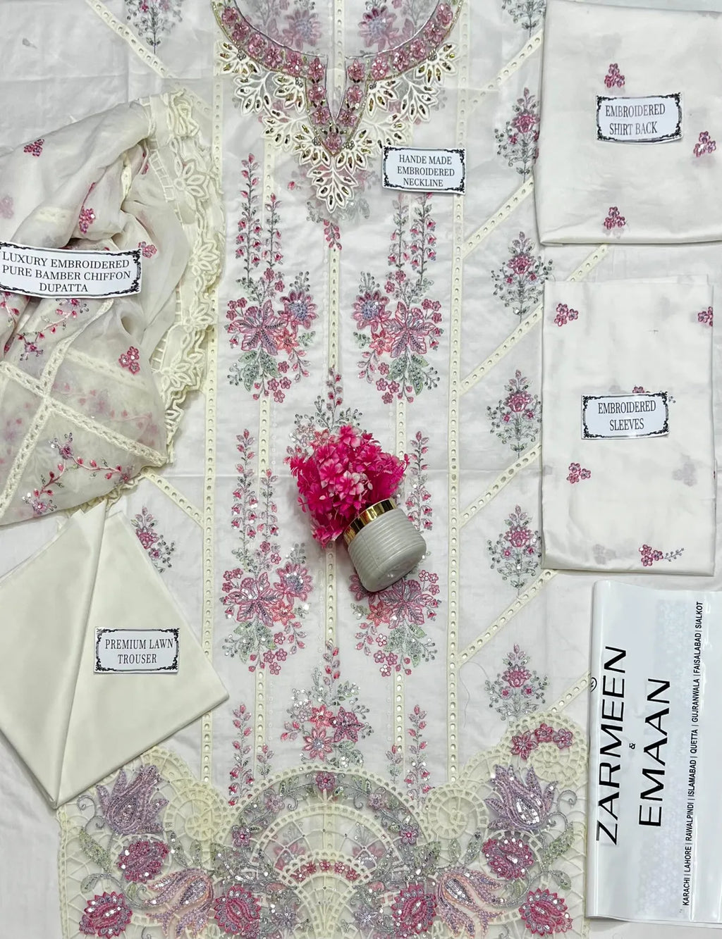 White Embroidered Lawn Suit - 3-Piece Unstitched - view 3