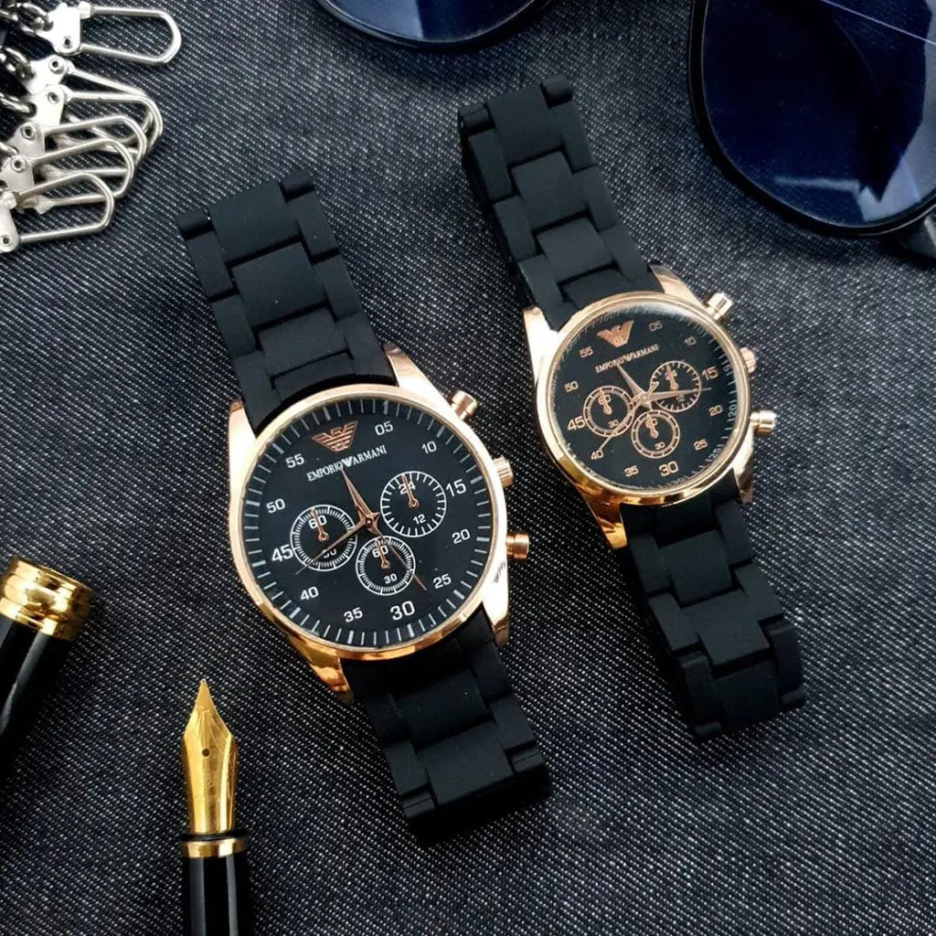 Unisex Chronograph Couple Watch Set - Carbon Fiber, 4 Colours