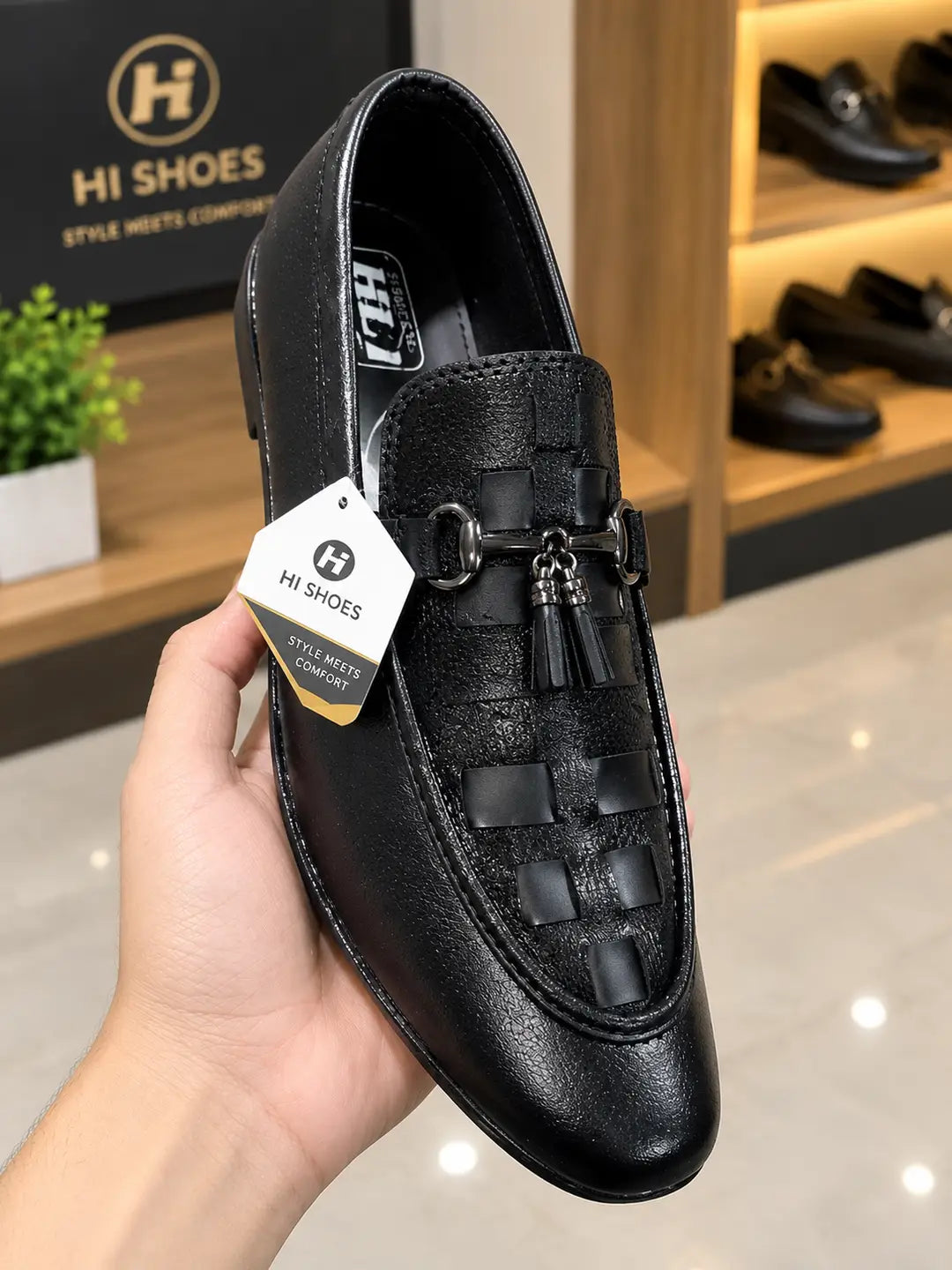 Men's Semi-Formal Loafers - Black Rexine, Plain