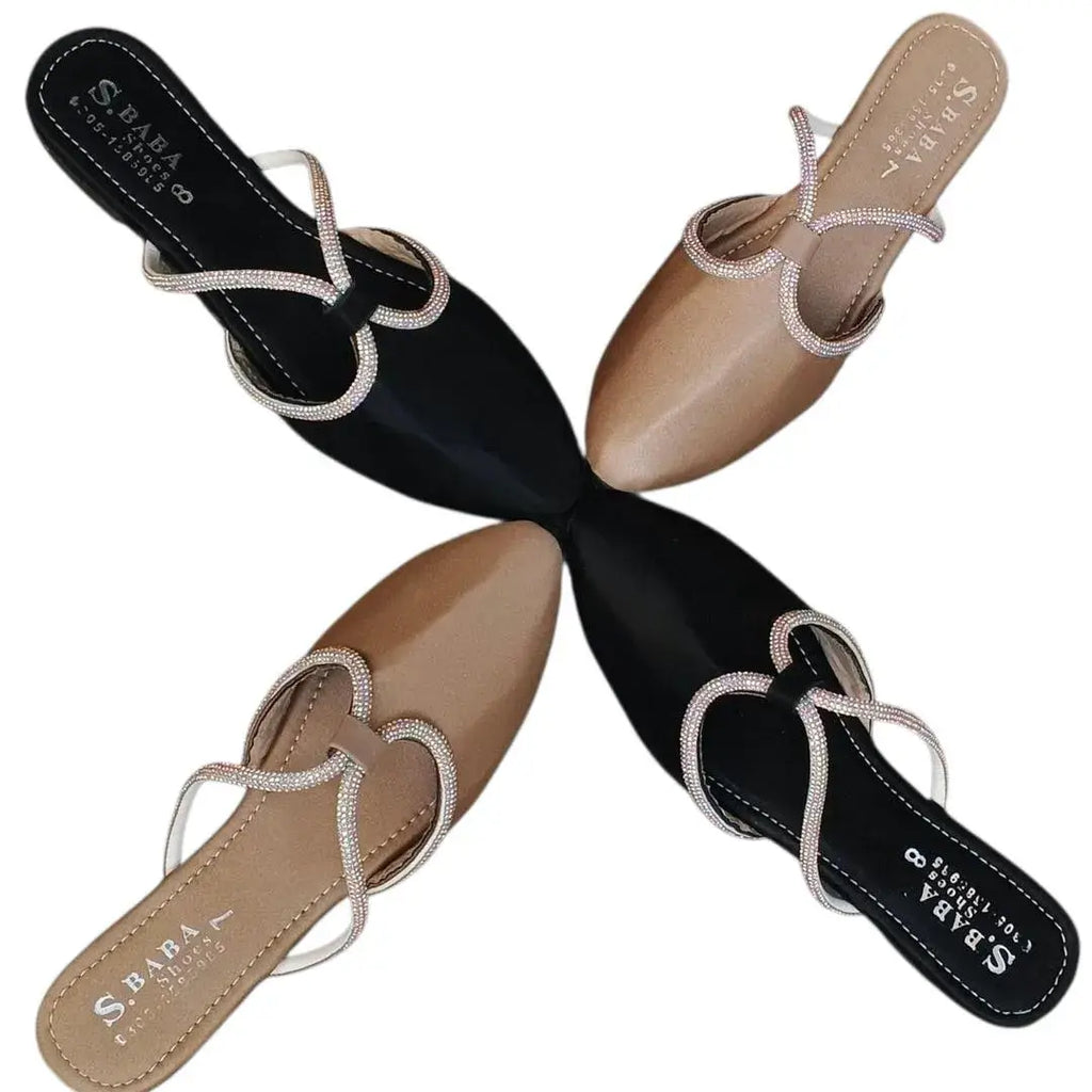 Women's Embroidered Mules - Golden, Synthetic Leather