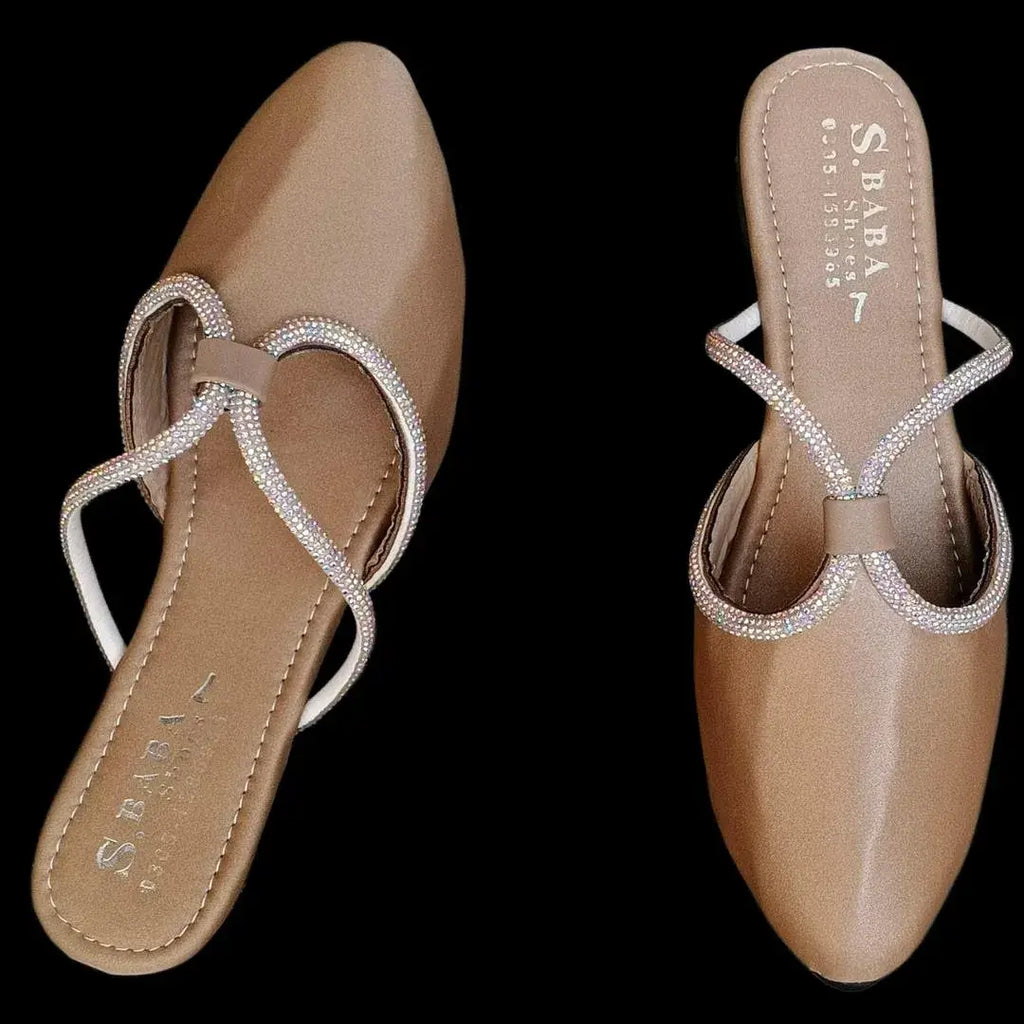 Women's Embroidered Mules - Golden, Synthetic Leather