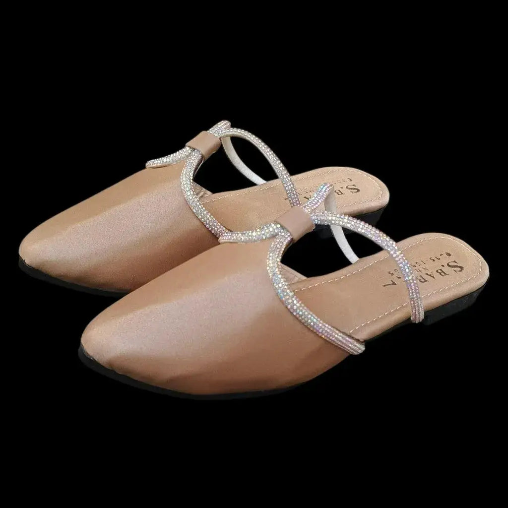 Women's Embroidered Mules - Golden, Synthetic Leather