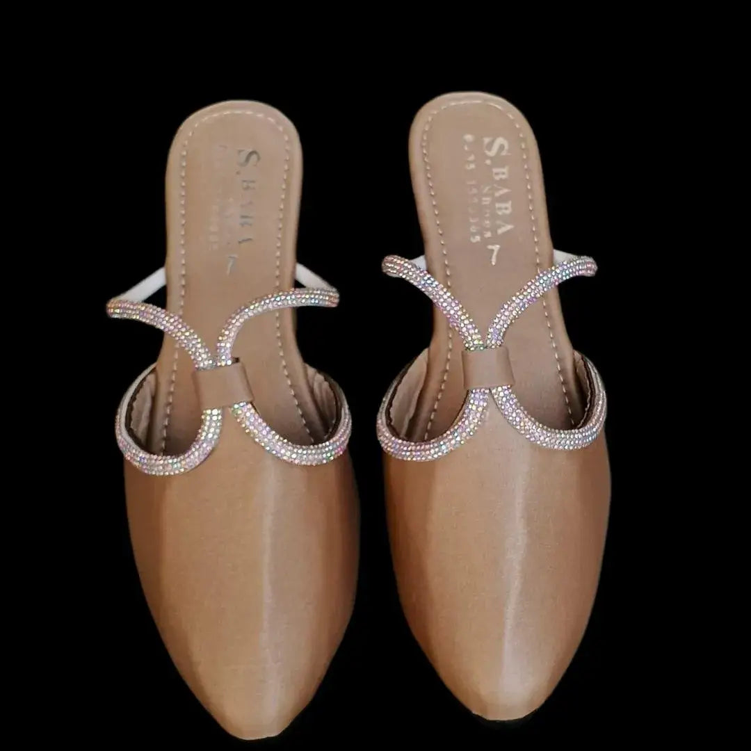 Women's Embroidered Mules - Golden, Synthetic Leather