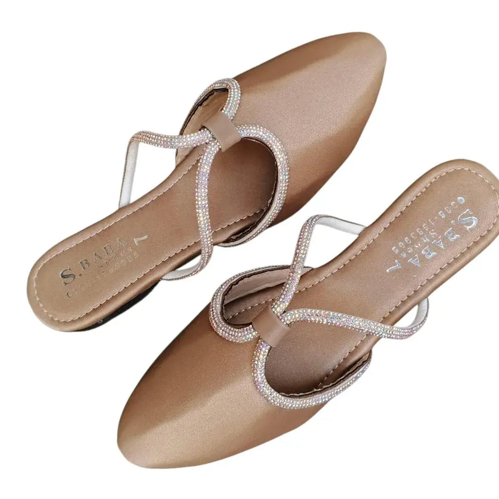 Women's Embroidered Mules - Golden, Synthetic Leather