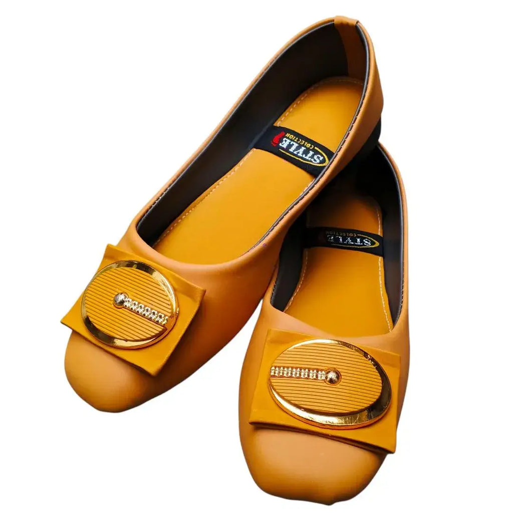 Women's Plain Pumps - Mustard, Synthetic Leather