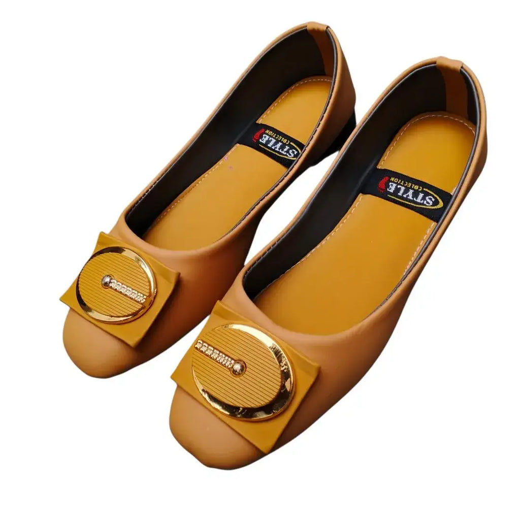 Women's Plain Pumps - Mustard, Synthetic Leather