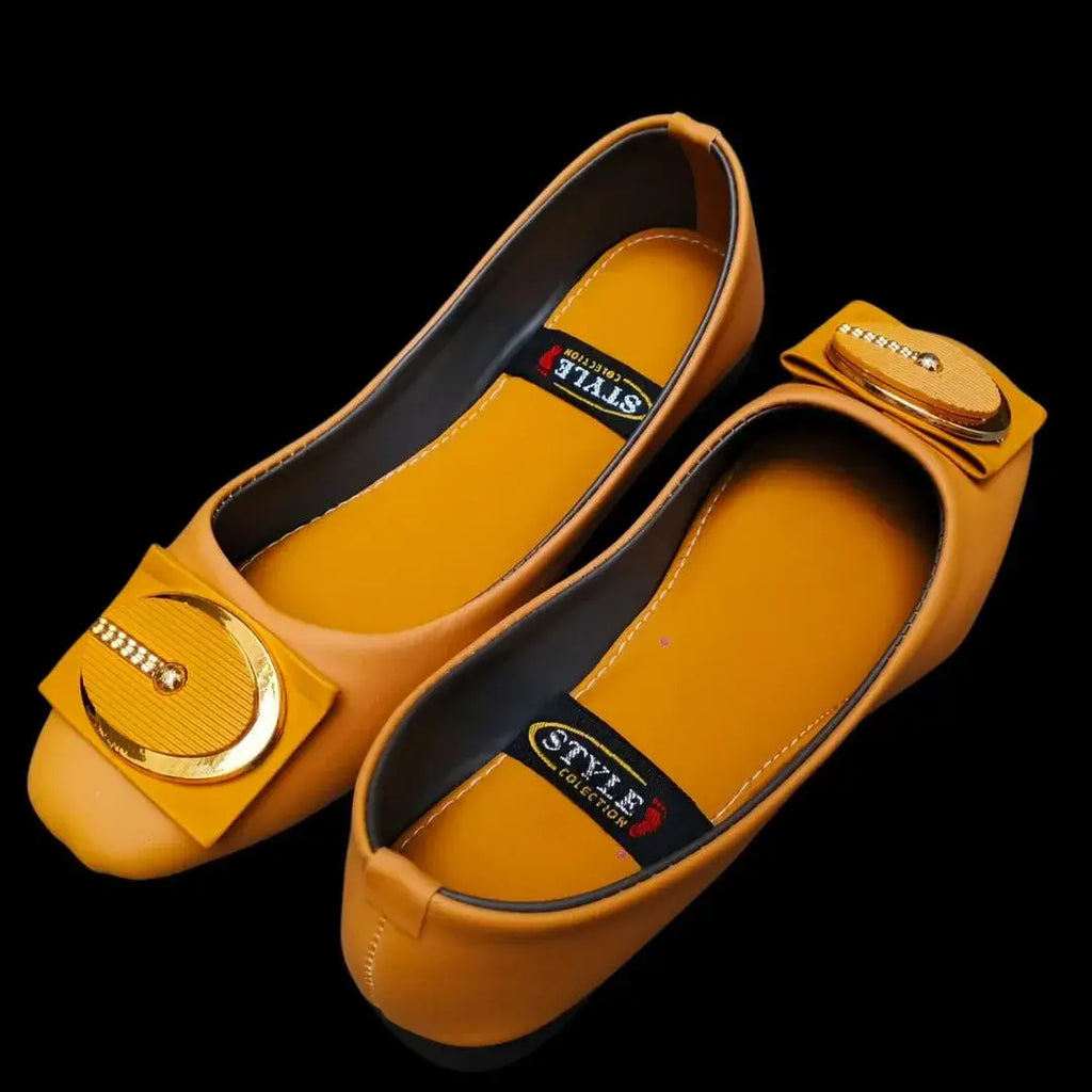 Women's Plain Pumps - Mustard, Synthetic Leather