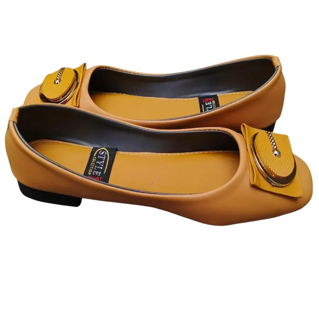 Women's Plain Pumps - Mustard, Synthetic Leather