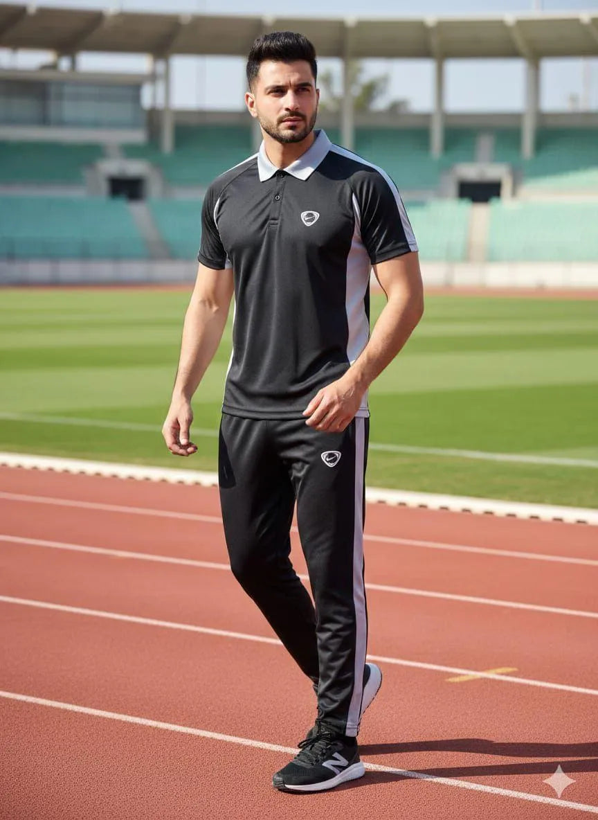 Men's Dri-Fit Zipper Track Suit - Black & White, 2 Piece
