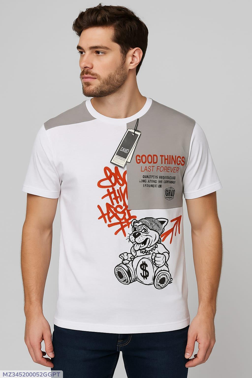 Men's Printed Cotton T-Shirt - White, Round Neck - view 4