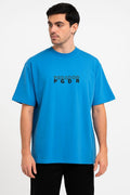 Men's Printed Cotton T-Shirt - Blue, Round Neck