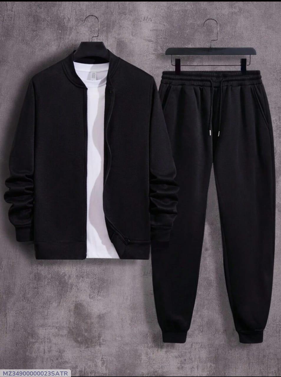 Men's Fleece Zipper Track Suit - Black, Winter, XL to 2XL - view 8