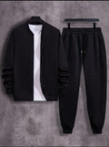 Men's Fleece Zipper Track Suit - Black, Winter, XL to 2XL