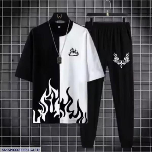 Men's Flame Print Track Suit - Black, 2 Piece Summer - view 5