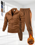 Men's Fleece Zip Tracksuit - Brown, Ban Collar, S to 2XL