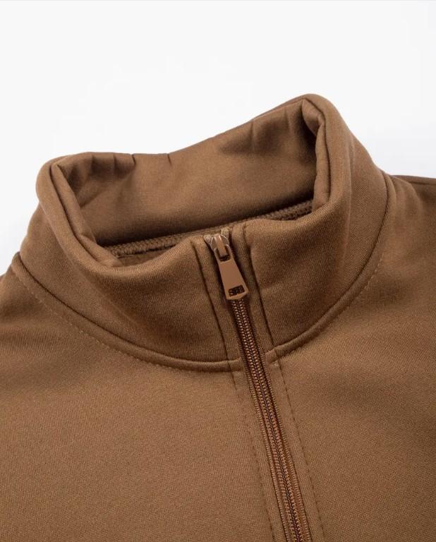Men's Fleece Zip Tracksuit - Brown, Ban Collar, S to 2XL