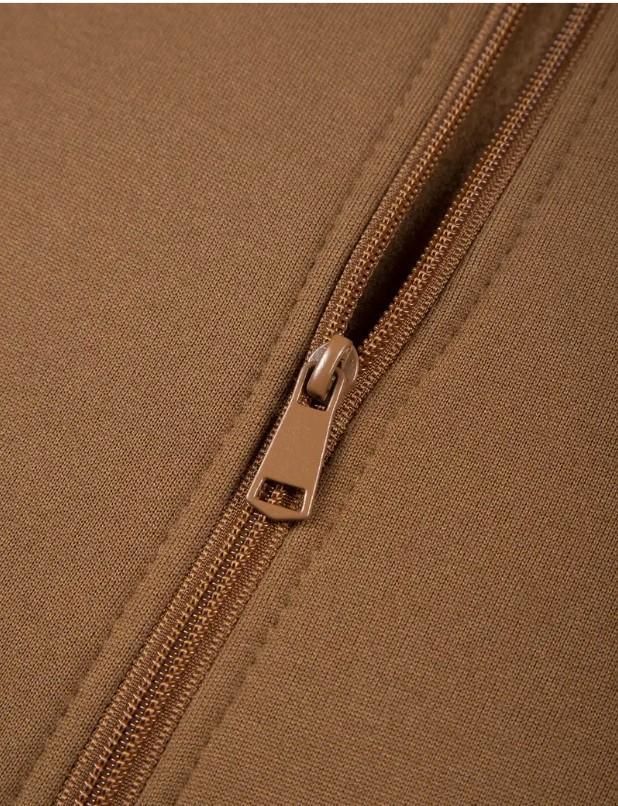 Men's Fleece Zip Tracksuit - Brown, Ban Collar, S to 2XL