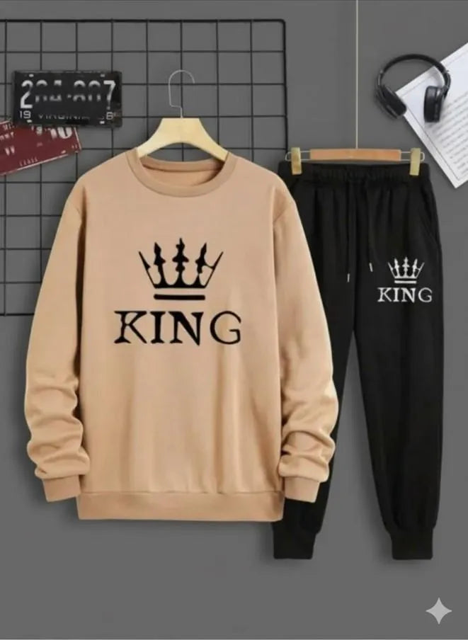 Men's Dri-Fit Printed Track Suit - Brown Crown Graphic