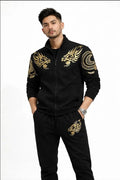Men's Dragon Print Fleece Track Suit - Black, Zipper